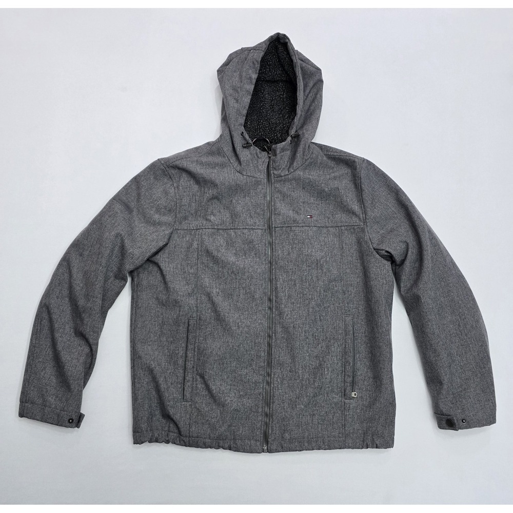 Tommy Hilfiger Mens Grey Sherpa Lined Softshell Hooded Jacket Size Large L